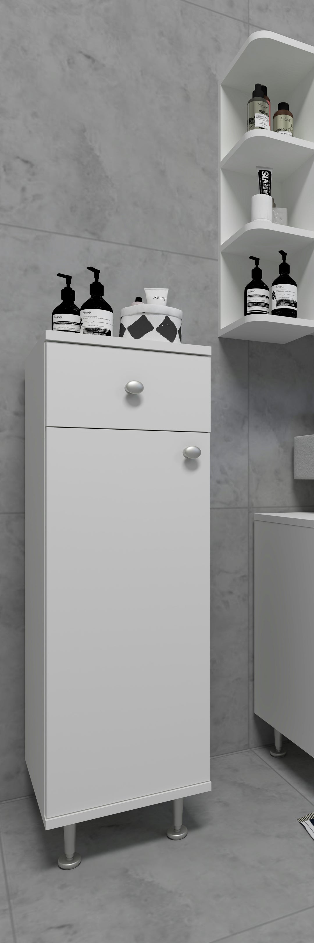Badeværelsesskab / kommode, h. 95 x b. 30 x d. 30 cm, hvid