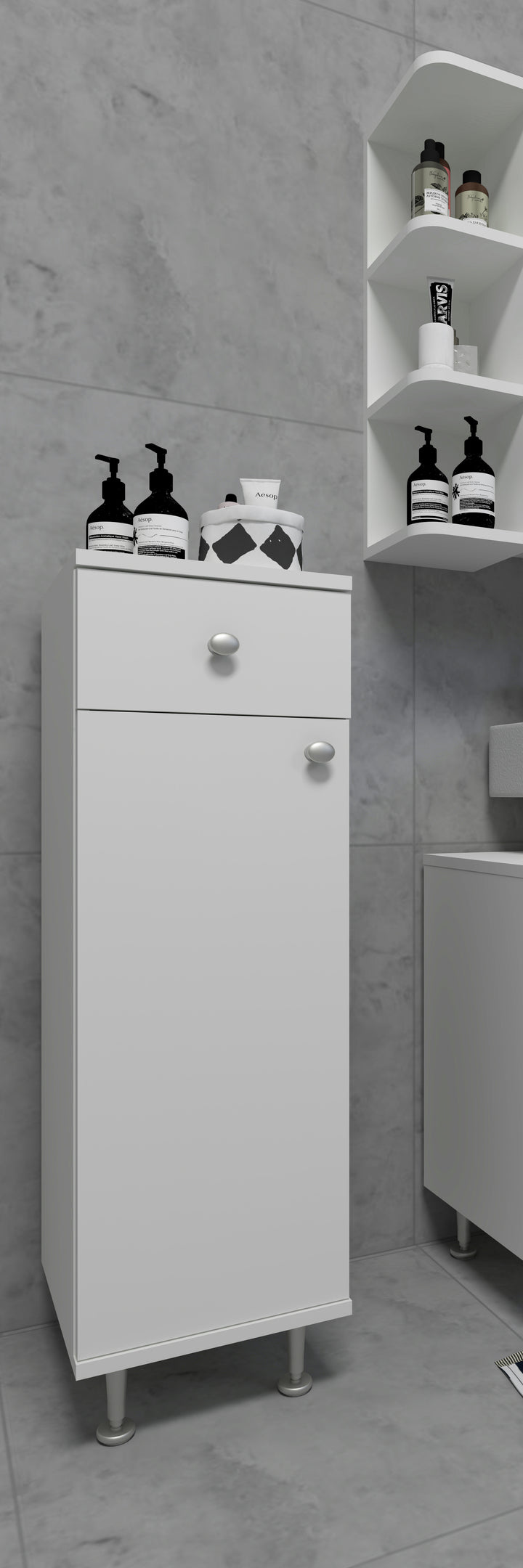Badeværelsesskab / kommode, h. 95 x b. 30 x d. 30 cm, hvid