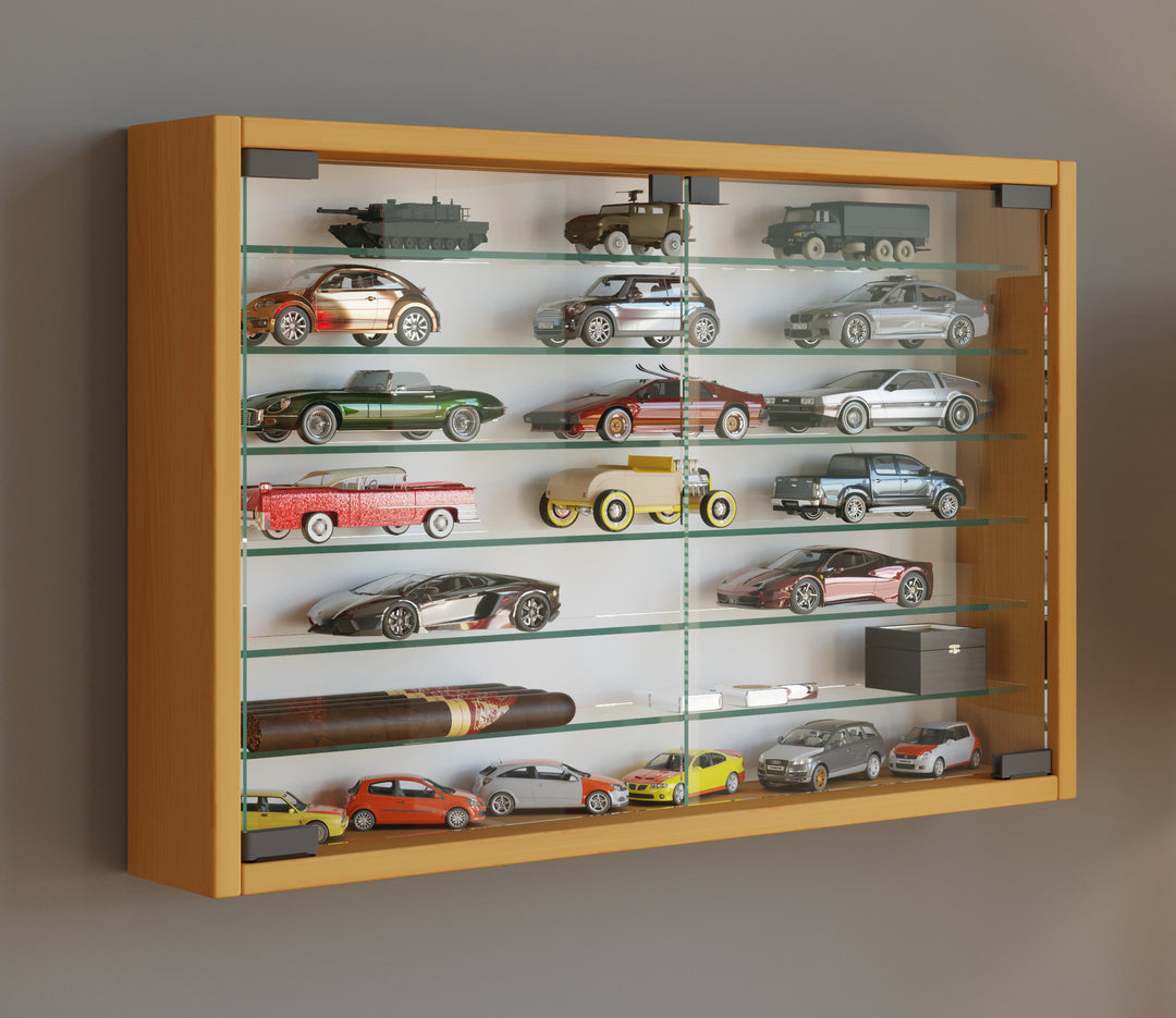 Vitrineskab, h. 40 x b. 60 x d. 10 cm, naturfarvet