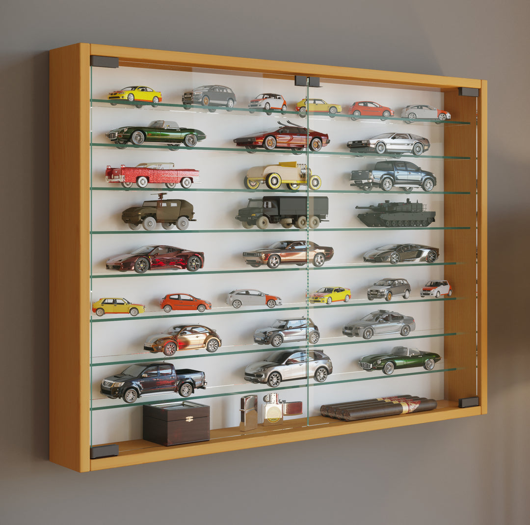 Vitrineskab, h. 60 x b. 80 x d. 10 cm, naturfarvet