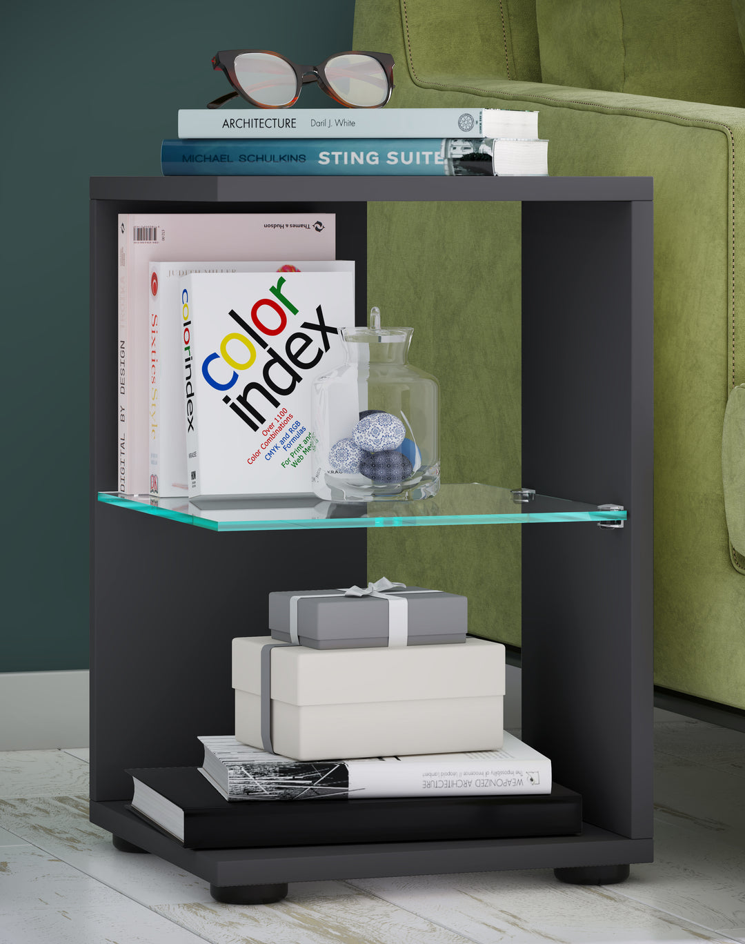 Sidebord, h. 45 x b. 30 x d. 30 cm, antracit