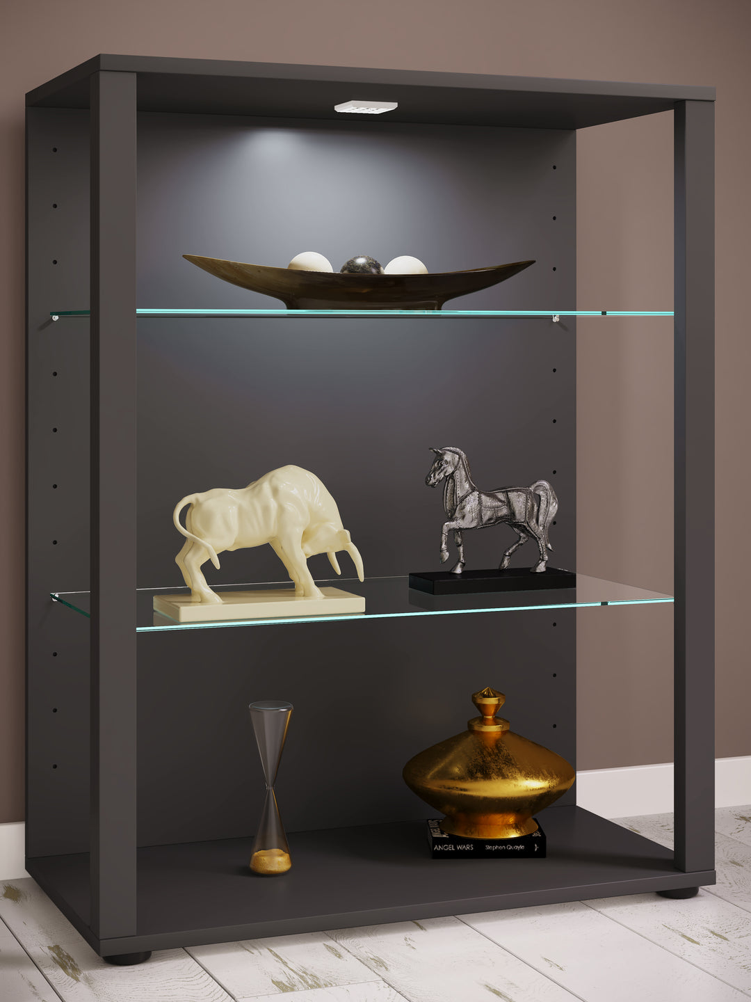 Vitrineskab, H. 90 x B. 70 x D. 35 cm, antracit