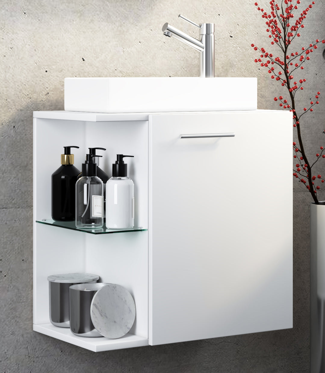 Badeværelsessæt, underskab med keramisk håndvask, 63 x 52 x 34 cm, hvid