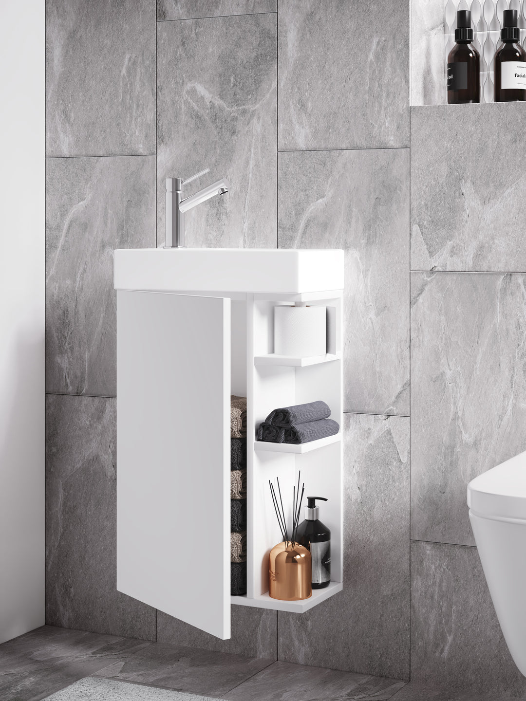 Badeværelsessæt med underskab og keramisk håndvask, 70 x 40 x 22 cm, hvid