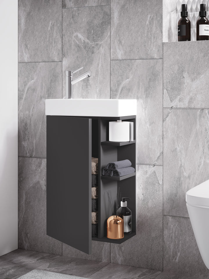 Badeværelsessæt med underskab og håndvask, h. 70 x b. 40 x d. 22 cm, antracit