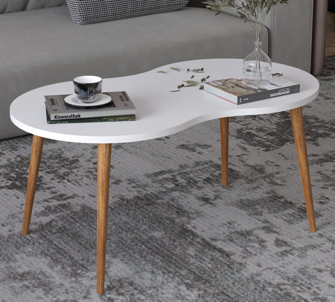 Sofabord i harmonisk form, skandi-japandi-look, 42 x 90 x 41 cm, hvid