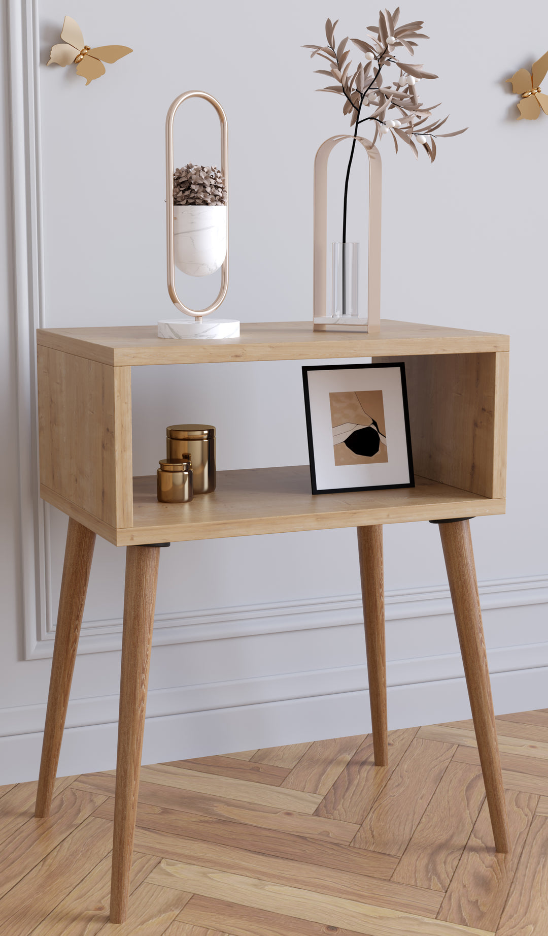 Natbord med åben rum, 60er retro stil, naturfarvet