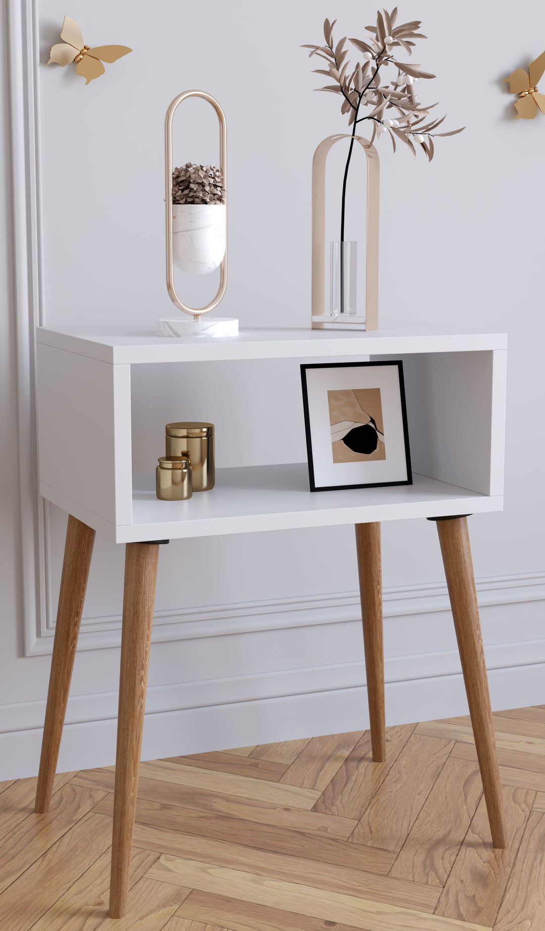 Natbord med åben rum, 60er retro stil, hvid