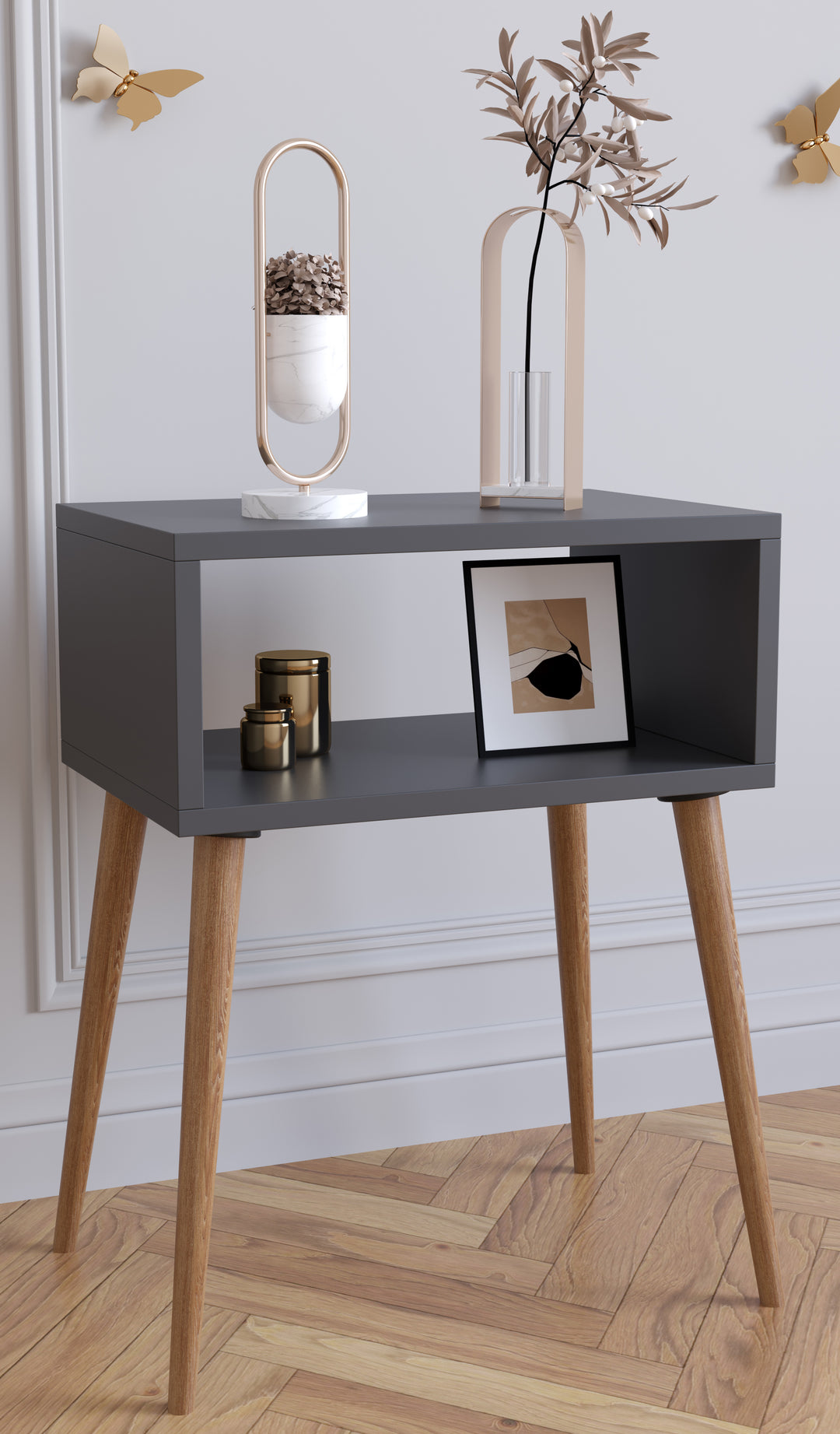 Natbord med åbent rum, 60 x 45 x 30 cm, grå