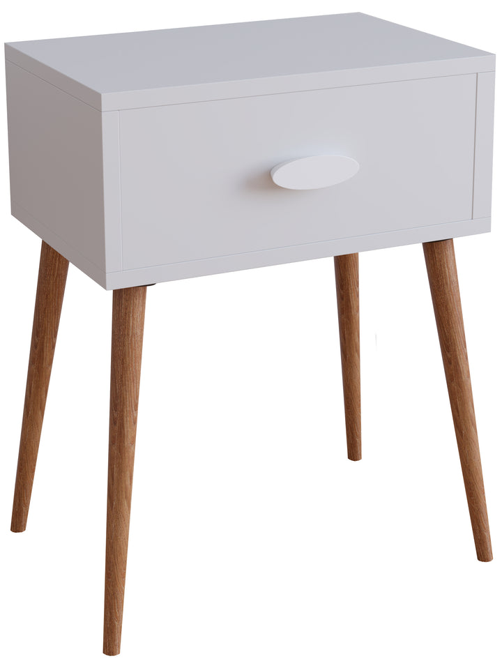 Natbord med skuffe, 60er stil, hvid