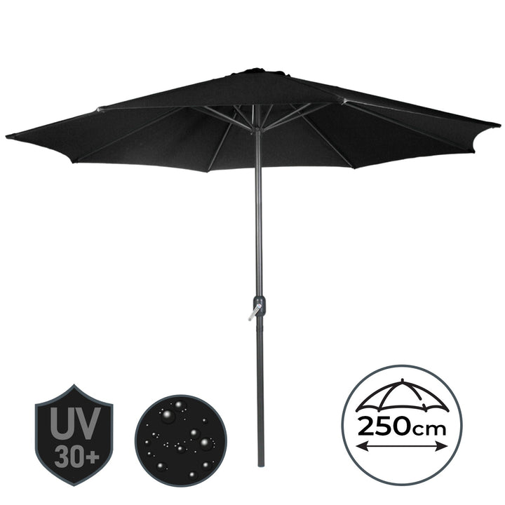 Parasol til have, 250cm, håndsving, vandafvisende, pladsbesparende, sort