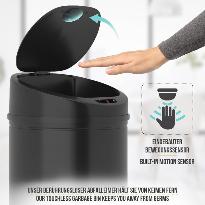 Håndfri, sensor skraldespand, rummer 40L, klemring, stål, sort