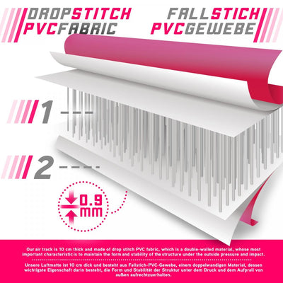 Air Track fitnessmåtte, 7m, oppustelig, bærbar, med elektrisk luftpumpe, 10 cm høj, PVC, Pink