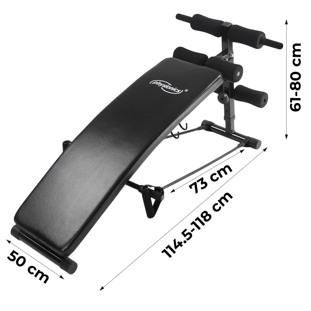 Sit Up Bench med benfiksering - foldbar, inkl. 2 håndvægte og 2 reb, 5-vejs justerbar, stål