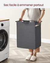 Vasketøjskurv med udtrækkelig pose, 65L, 50 x 33 x 72 cm, sort og grå