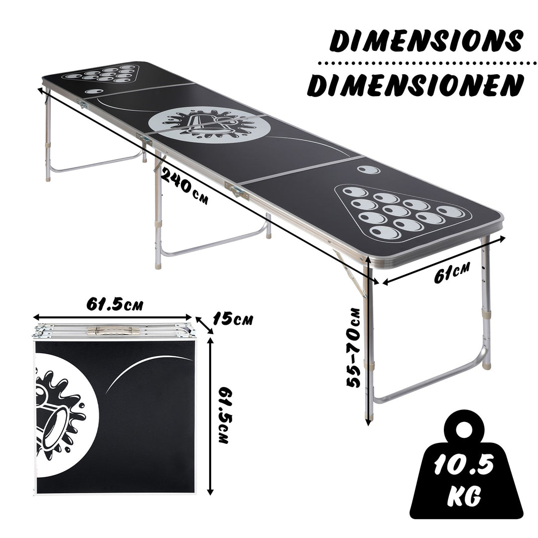 Beer pong sæt, 6 bolde, 100 kopper, justerbar/foldbar aluminiumsbord