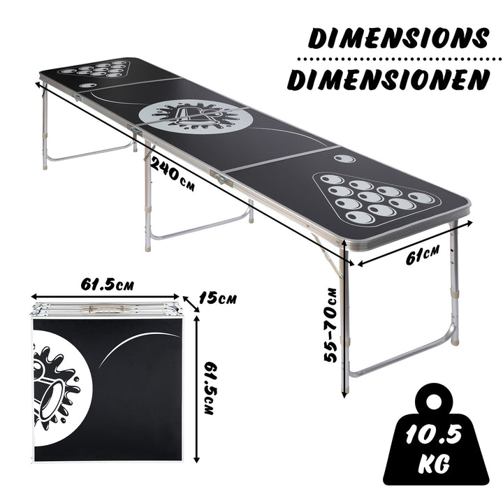 Beer pong sæt, 6 bolde, 100 kopper, justerbar/foldbar aluminiumsbord