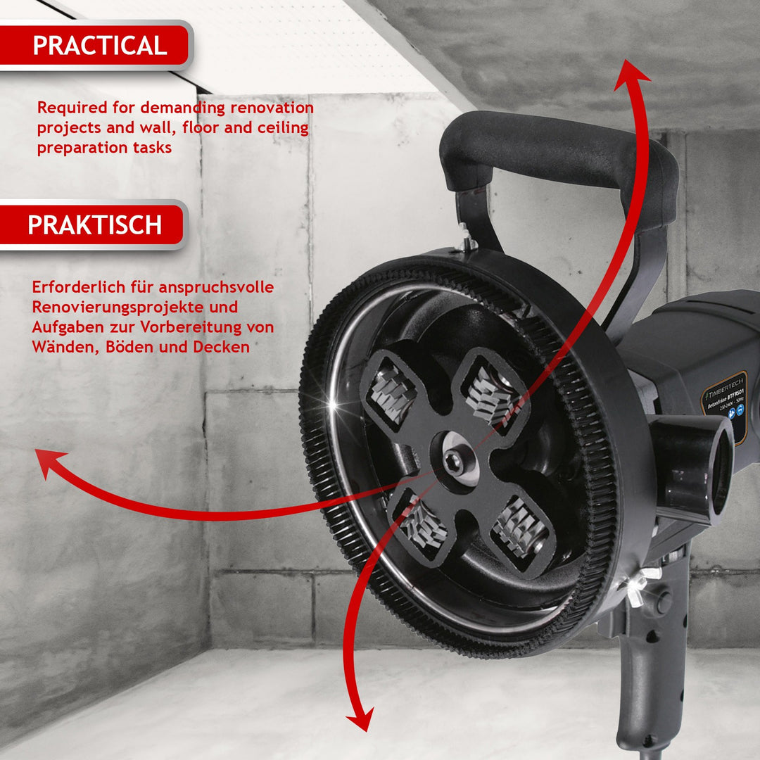 Betonfræser, 1500 W, med sug, hastighed 2500-4500 o/min, kophjul: diameter op til 140 mm