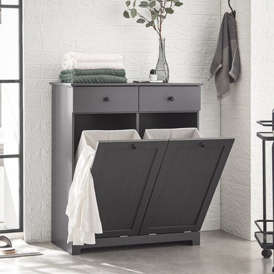 Badeværelsesskab med 2 vasketøjskurve, 78 x 38 x 91 cm, grå