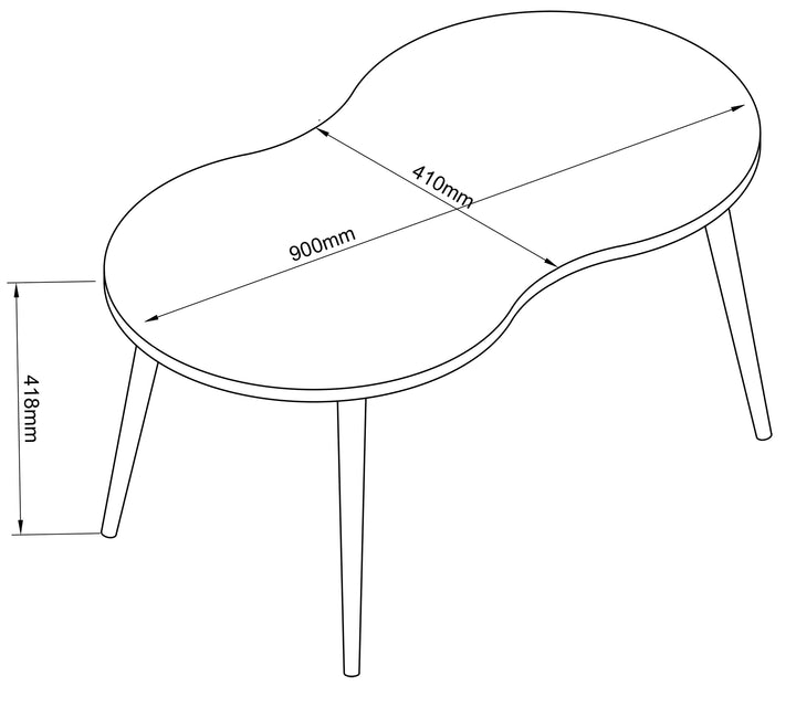 Sofabord i harmonisk form, skandi-japandi-look, 42 x 90 x 41 cm, hvid