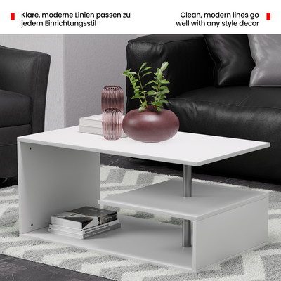 Sofabord - 90x50 cm, med opbevaringsplads, moderne, firkantet, hvidt