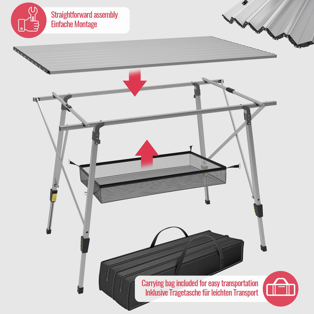 Campingbord - foldbart, højdejusterbart, 90x45 cm, aluminium