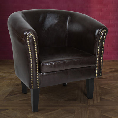 Chesterfield lænestole - lavet af træ og imiteret læder, med kobbernitter, brun, sæt af 2 - loungestole, klubstole, lænestole, cocktailstole, stuemøbler
