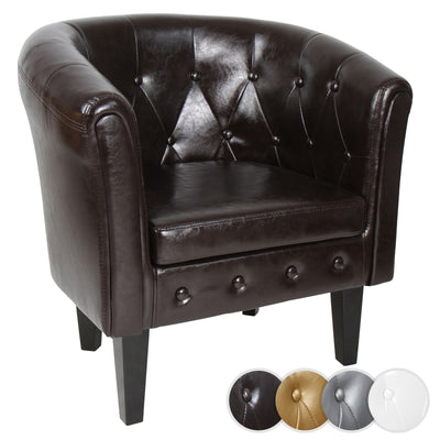 Chesterfield lænestol - lavet af træ og imiteret læder, med kobbernitter og diamantmønster, farvevalg, brun, 1er - loungestol, klubstol, lænestol, cocktailstol, stuemøbler