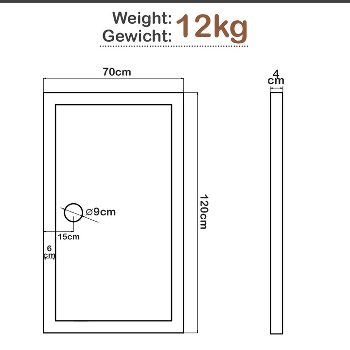 Aquamarin® brusekar - 120 x 70 cm, rektangulær, gulvniveau, akryl, 4 cm super flad, stabil, hvid