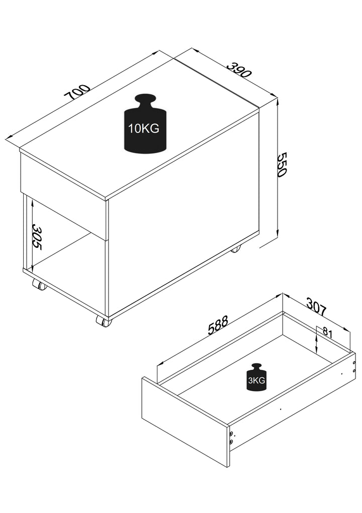 Kontorskab/arkivskab, h. 55 x b. 39 x d. 45/70 cm, flerfarvet