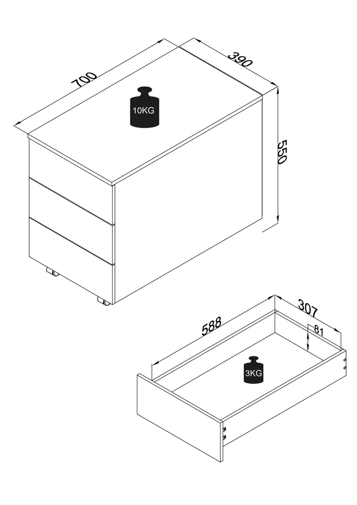 Kontorskab/arkivskab, h. 55 x b. 39 x d. 45/70 cm, hvid