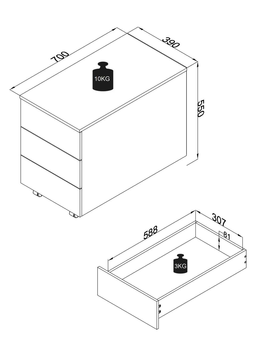Kontorskab/arkivskab, h. 55 x b. 39 x d. 45/70 cm, antracit