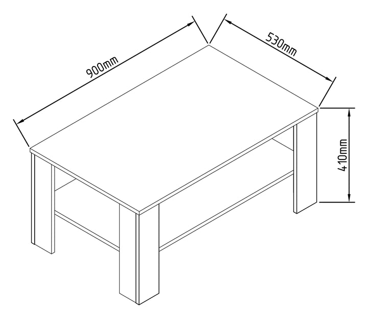 Moderne sofabord, h. 55 x b. 90 x d. 41 cm, naturfarvet og sort