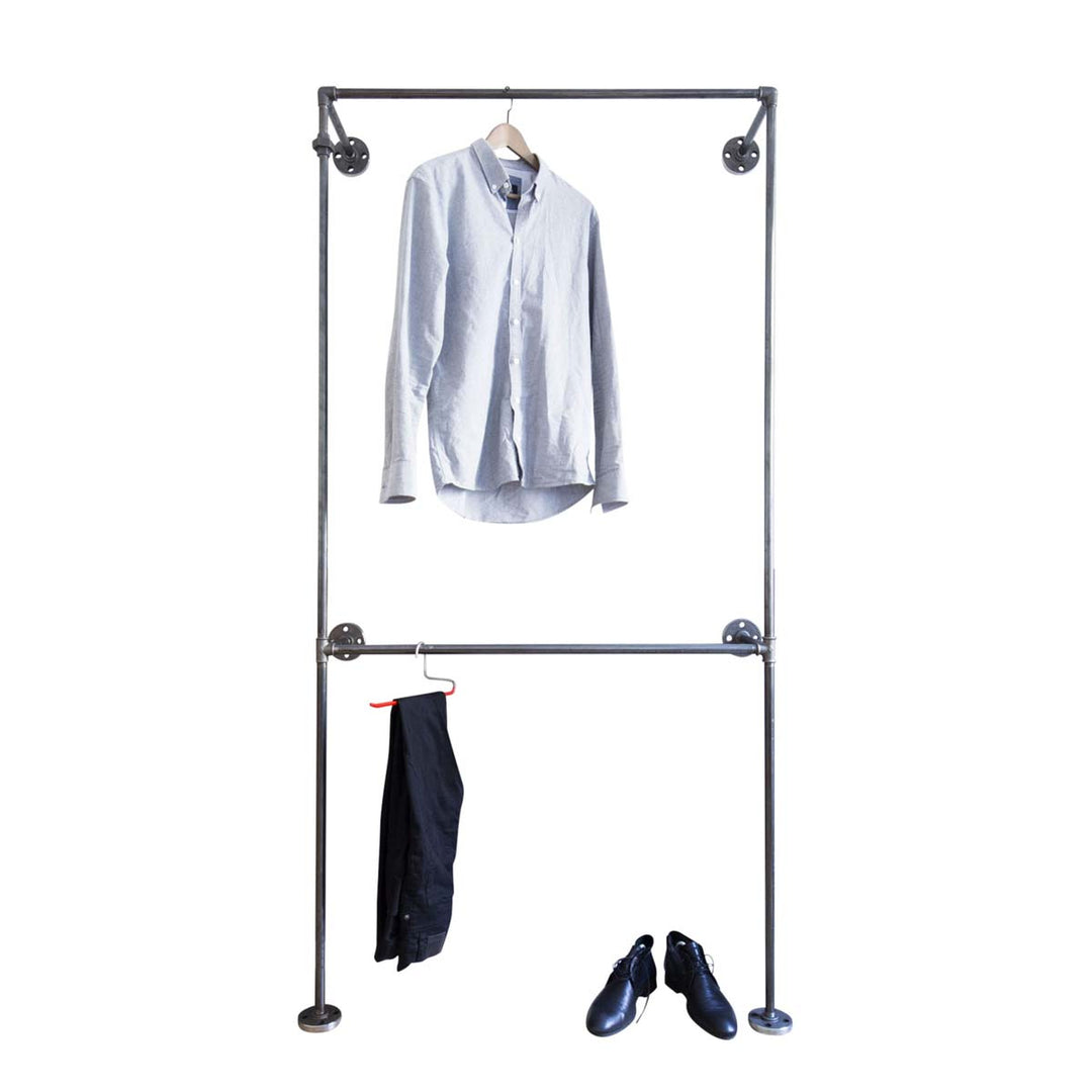 Dobbelt tøjstativ til væg · Garderobeskab · DOPPIO, B100xH200xD28cm, fås i sort og sølv