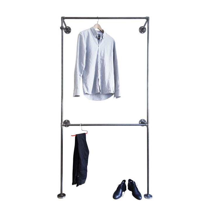 Dobbelt tøjstativ til væg · Garderobeskab · DOPPIO, B100xH200xD28cm, fås i sort og sølv