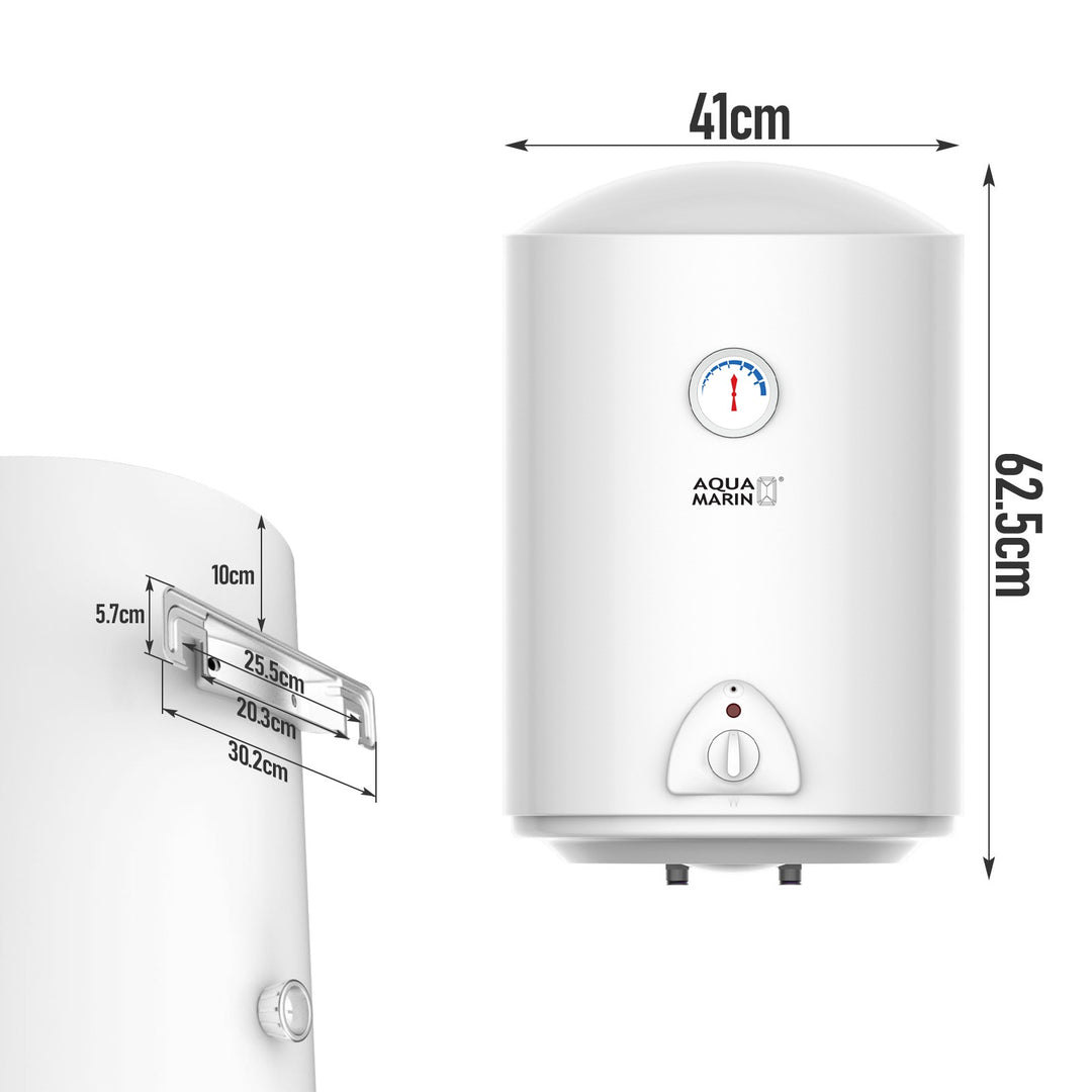 Aquamarine® elektrisk varmtvandsbeholder - 50 liter lager, 1500W varmeeffekt og termometer, energibesparelse, sikkerhedsventil