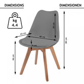 Spisebordsstole, sæt af 8 - i skandinavisk stil, betrukket med sædehynder, lavet af plast og massivt træ, grå
