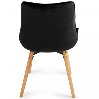 Spisebordsstole - sorte, sæt med 4, fløjlssæde, polstret, quiltet, bøgetræ-ben