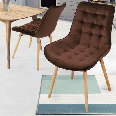 Spisebordsstole - brun, sæt med 8, fløjlssæde, polstret, quiltet, bøgetræben