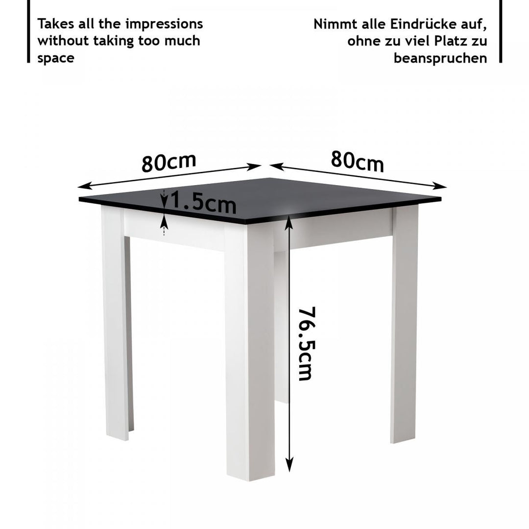 Spisebord - firkantet, 80x80x75 cm, til 4 personer, lavet af MDF, bordplade i sort, lille