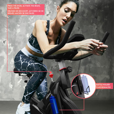 Motionscykel - med LCD-display, modstandsindstilling, ergometer, pulsmåler, justerbart sæde og håndtag