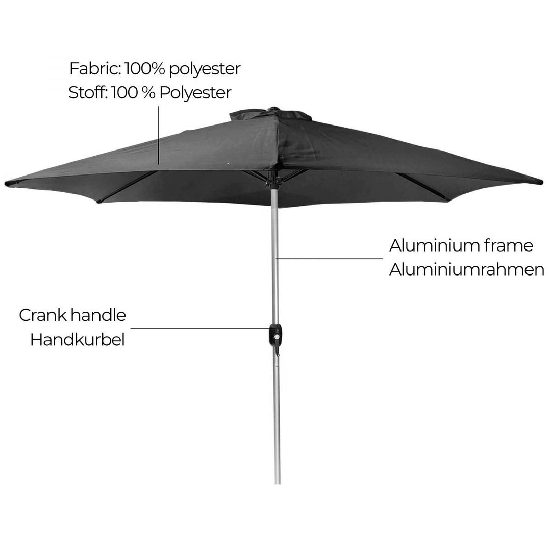 Parasol - 270 cm, med håndsving, vandtæt, UV-beskyttelse, mørkegrå