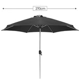 Parasol - 270 cm, med håndsving, vandtæt, UV-beskyttelse, mørkegrå