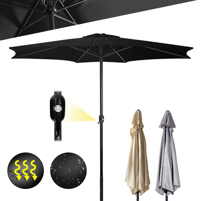Parasol - 300 cm, med håndsving, vandtæt, højdejusterbar, UV-beskyttelse, sort