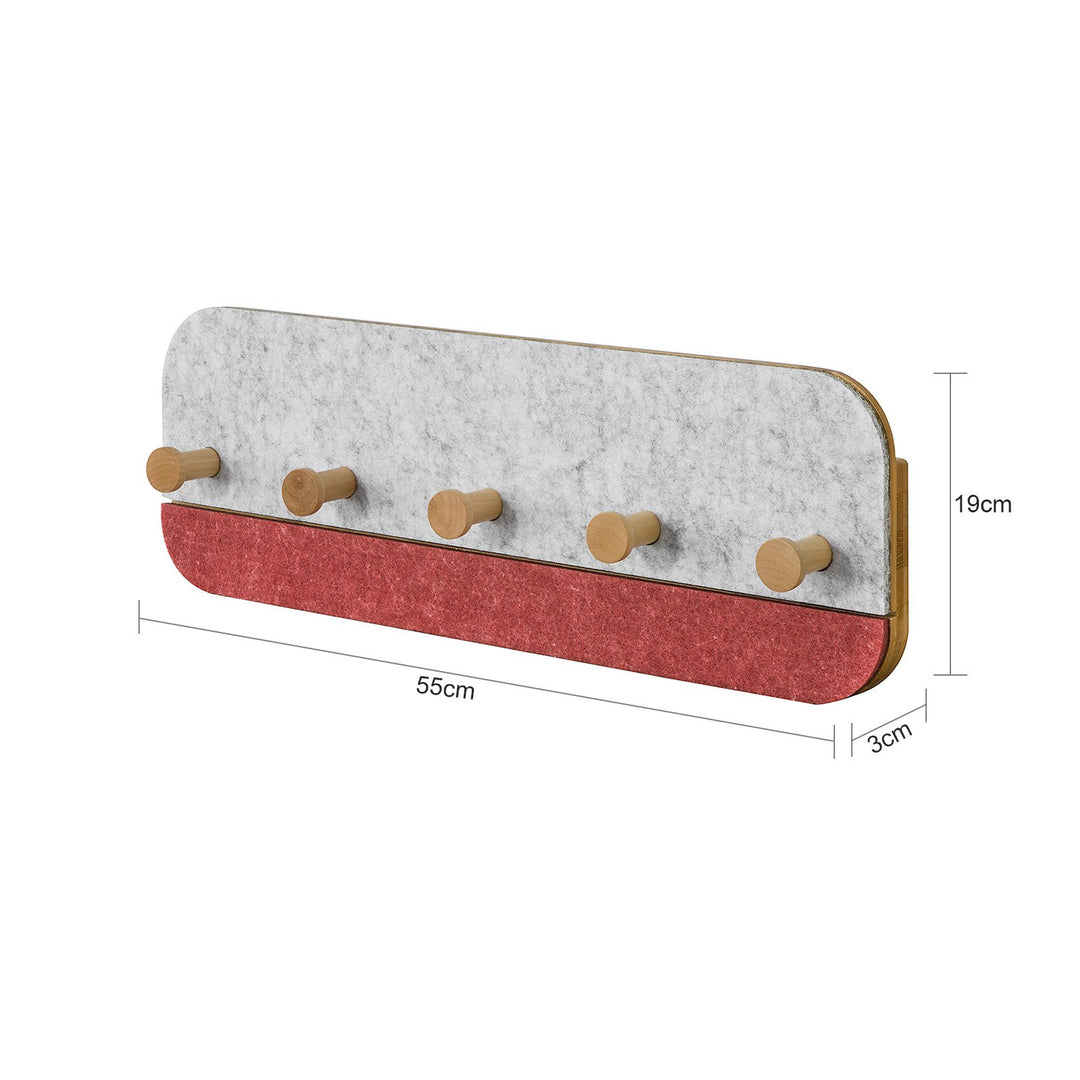 Knagerække med 5 kroge, 2-farvet i grå og rød