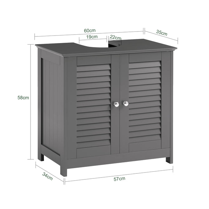 Underskab til vask med 2 døre, 60 x 35 x 58 cm, grå