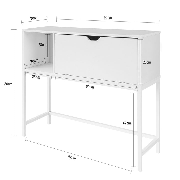 Konsolbord / kommode, 92x30x80 cm, hvid