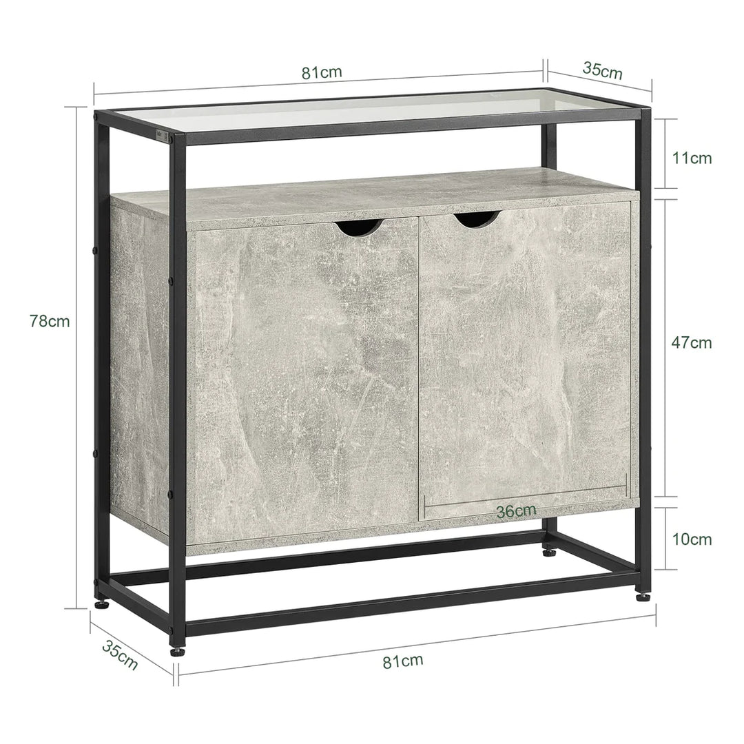 Elegant konsolbord med glasbordplade, 81 x 35 x 78 cm, grå