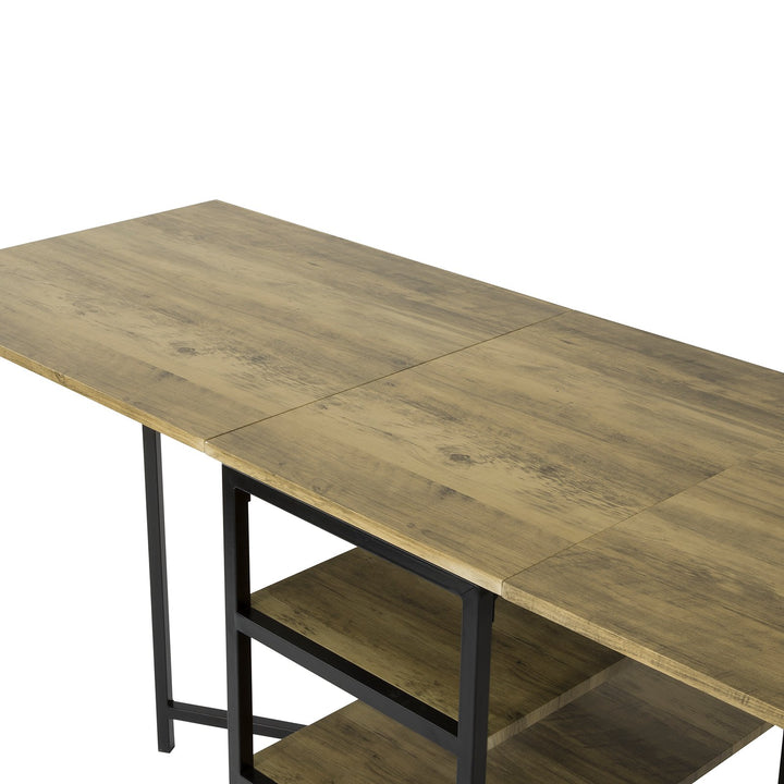 Pladsbesparende klapbord med 3 hylder, B60xH77xL180cm