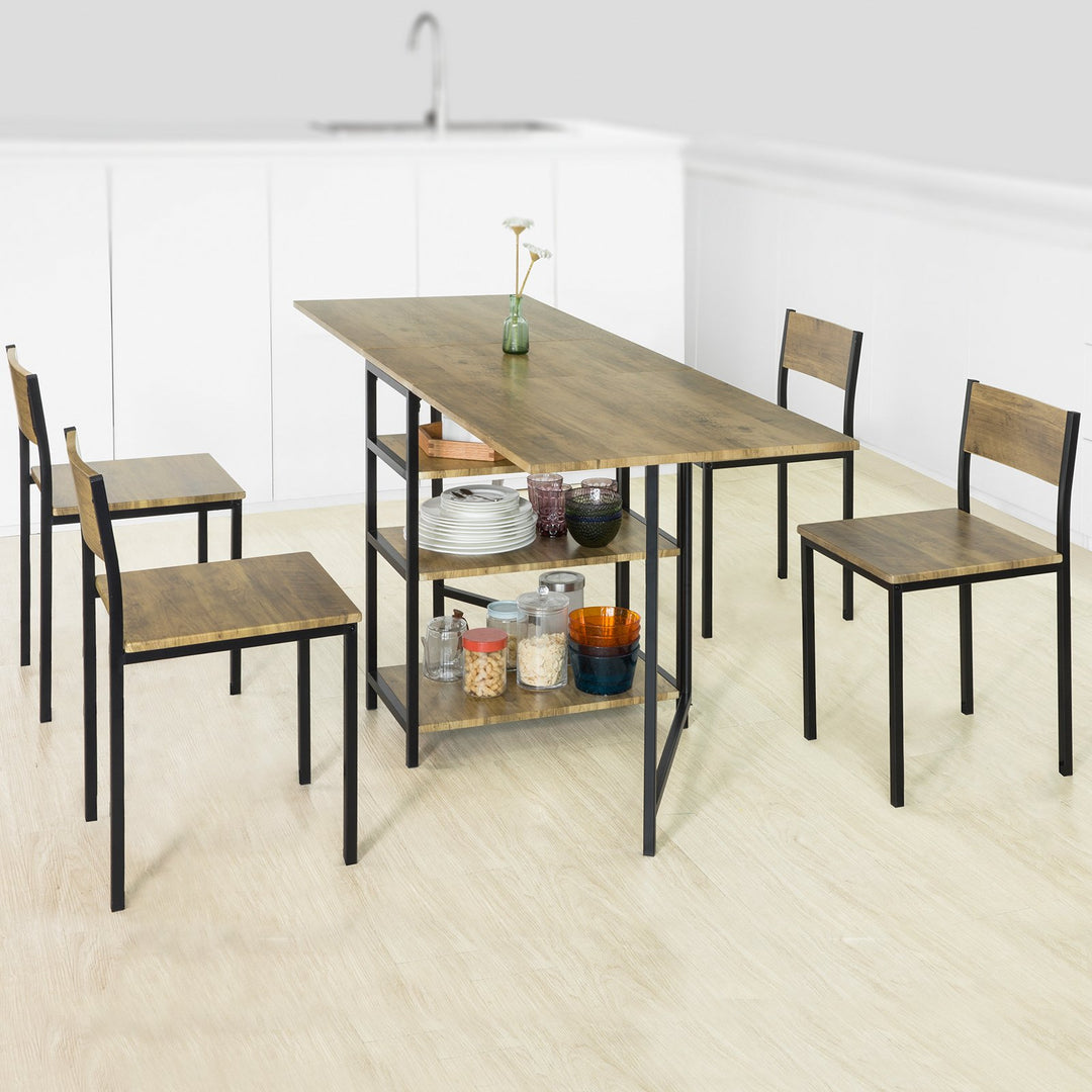 Pladsbesparende klapbord med 3 hylder, B60xH77xL180cm